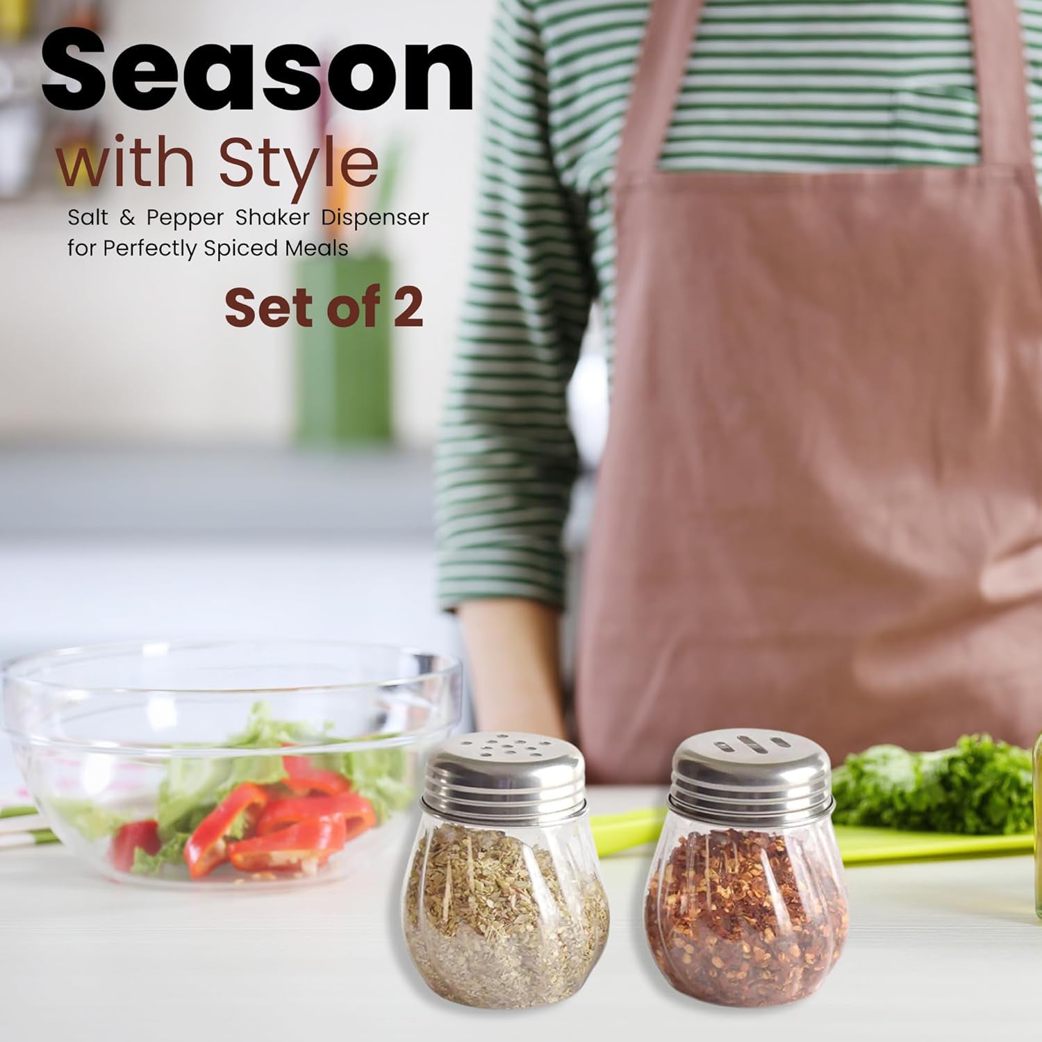 Apex Oregano & Chilli Flakes Dispenser Set – 2 Pcs Plastic Spice Shaker with Stainless Steel Lid Variety Bazaar