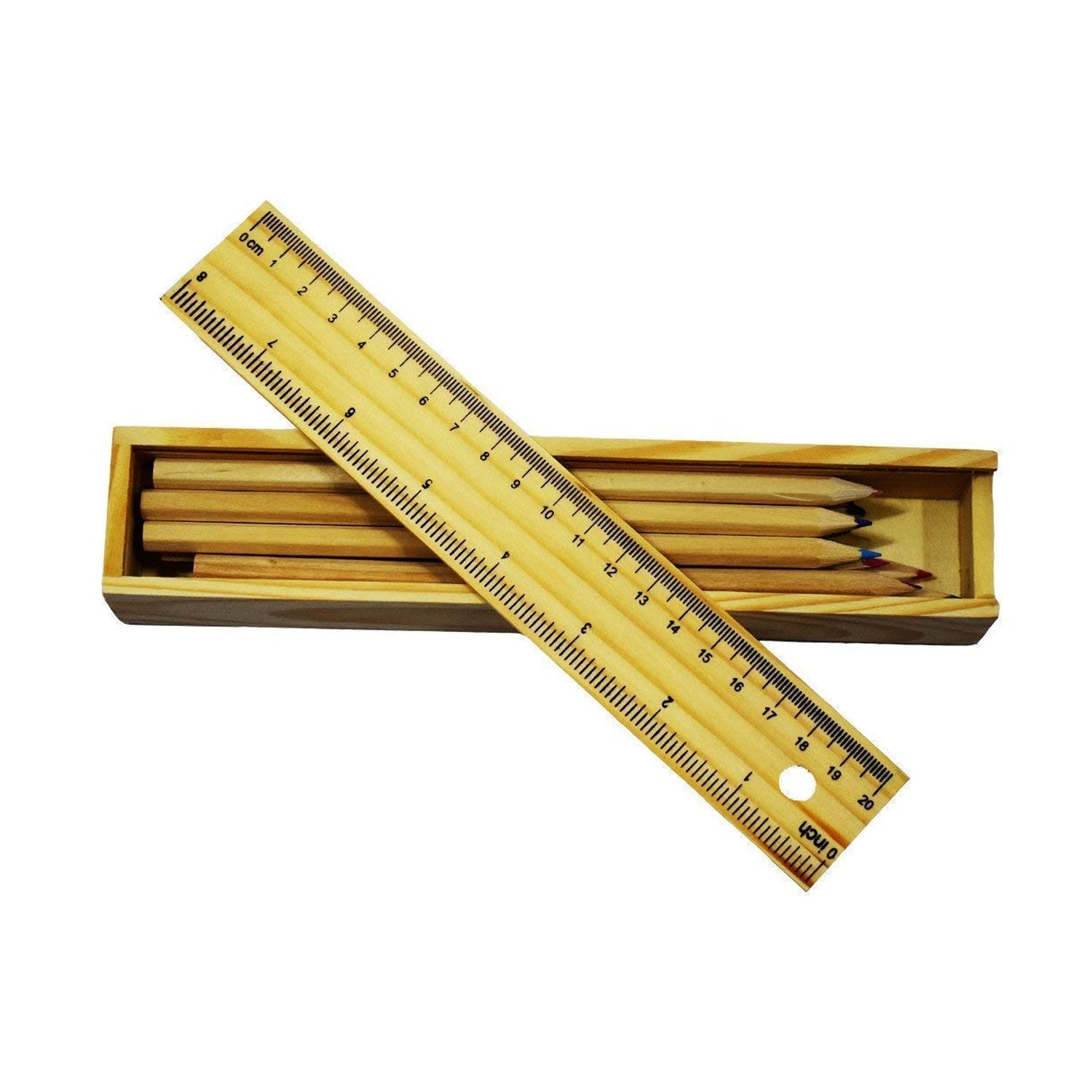 Colorful Wooden Pencil Set with Pencil box, Ruler, Sharpener For for Kids, Artist, Architect (12 Pcs Set) Variety Bazaar