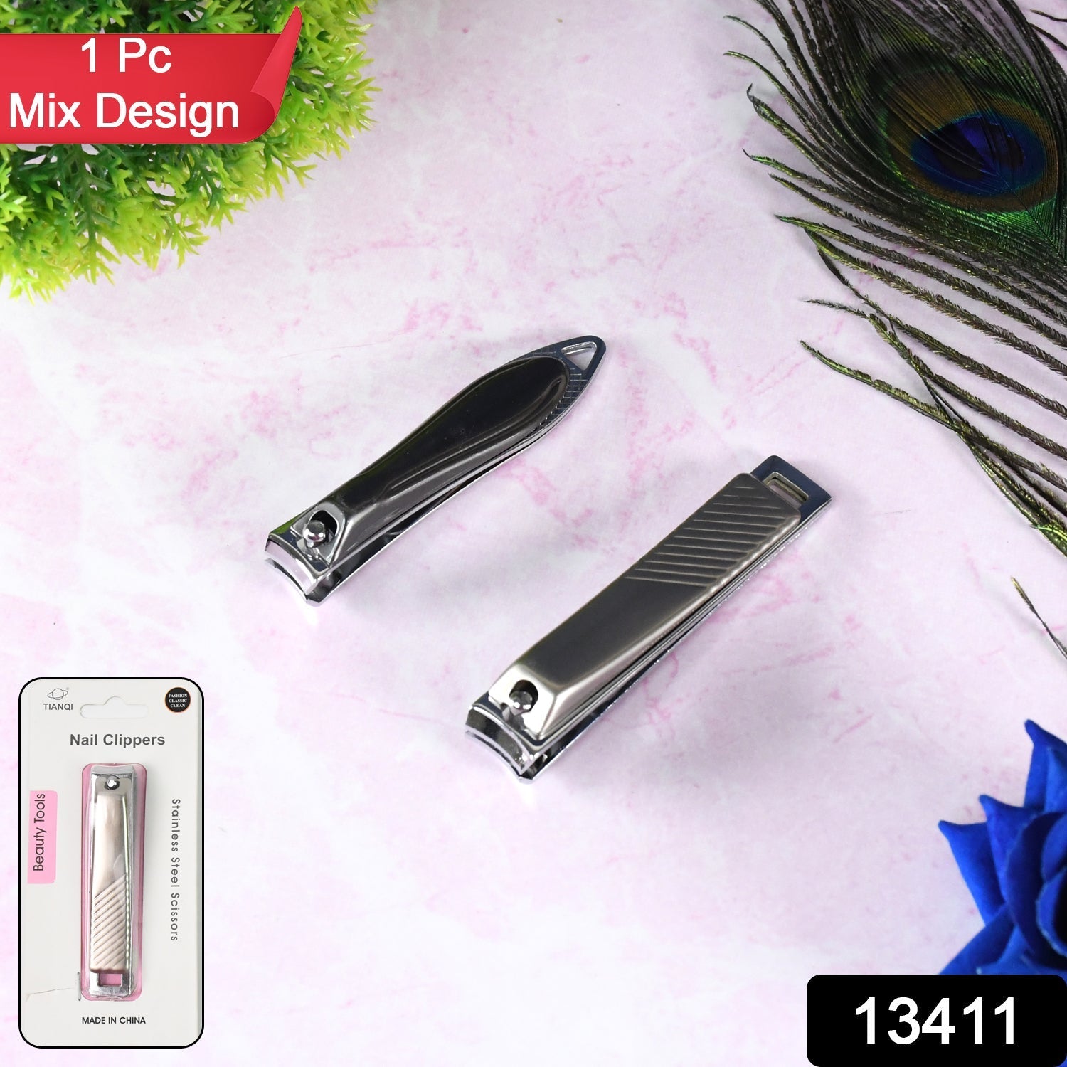 Stainless Steel Folding Portable Large Nail Clippers with Nail File (1 Pc / Mix Design) Variety Bazaar