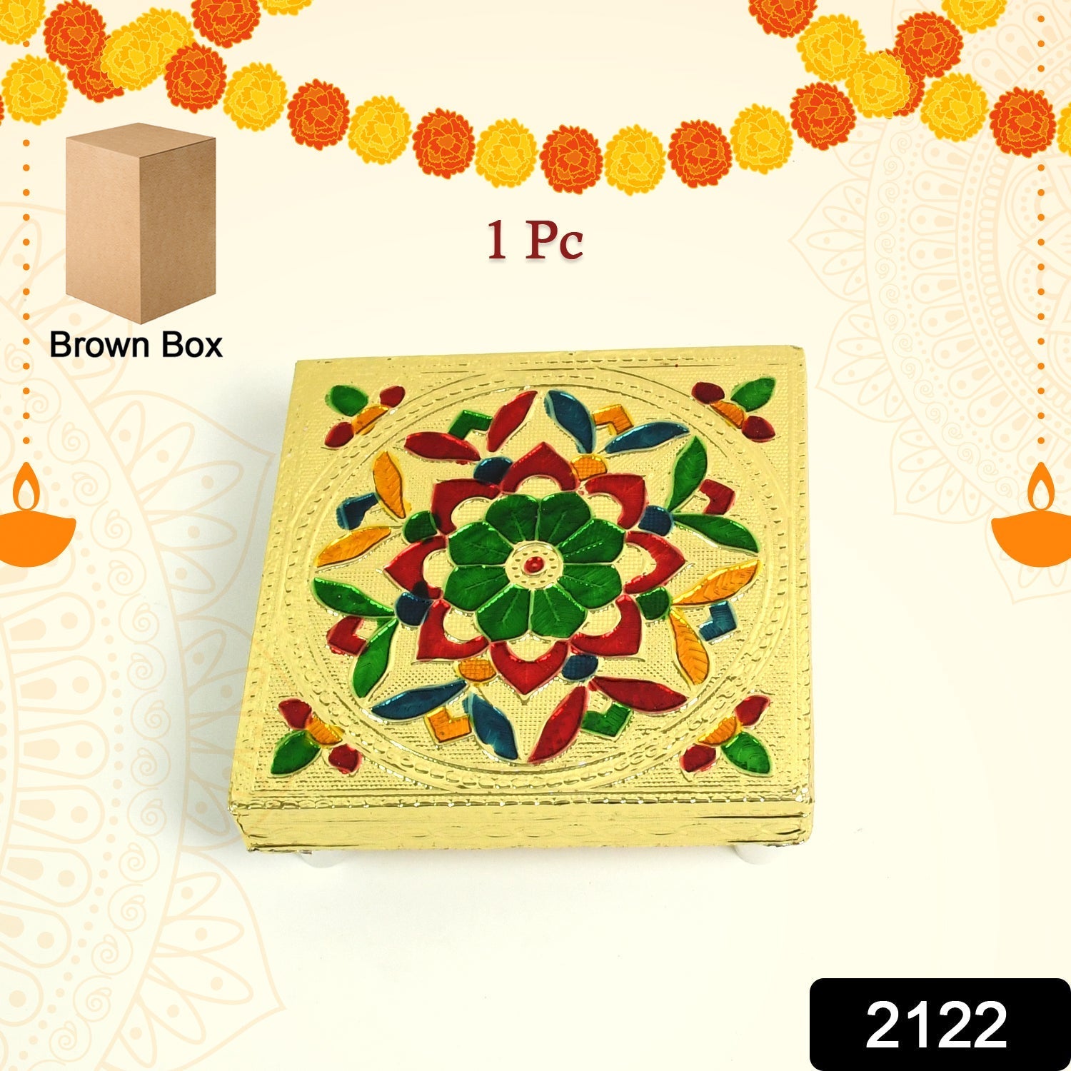 Handicraft Wood Chowki for Pooja , Wooden Bajot (1 Pc / Mix Descign & Color) Variety Bazaar