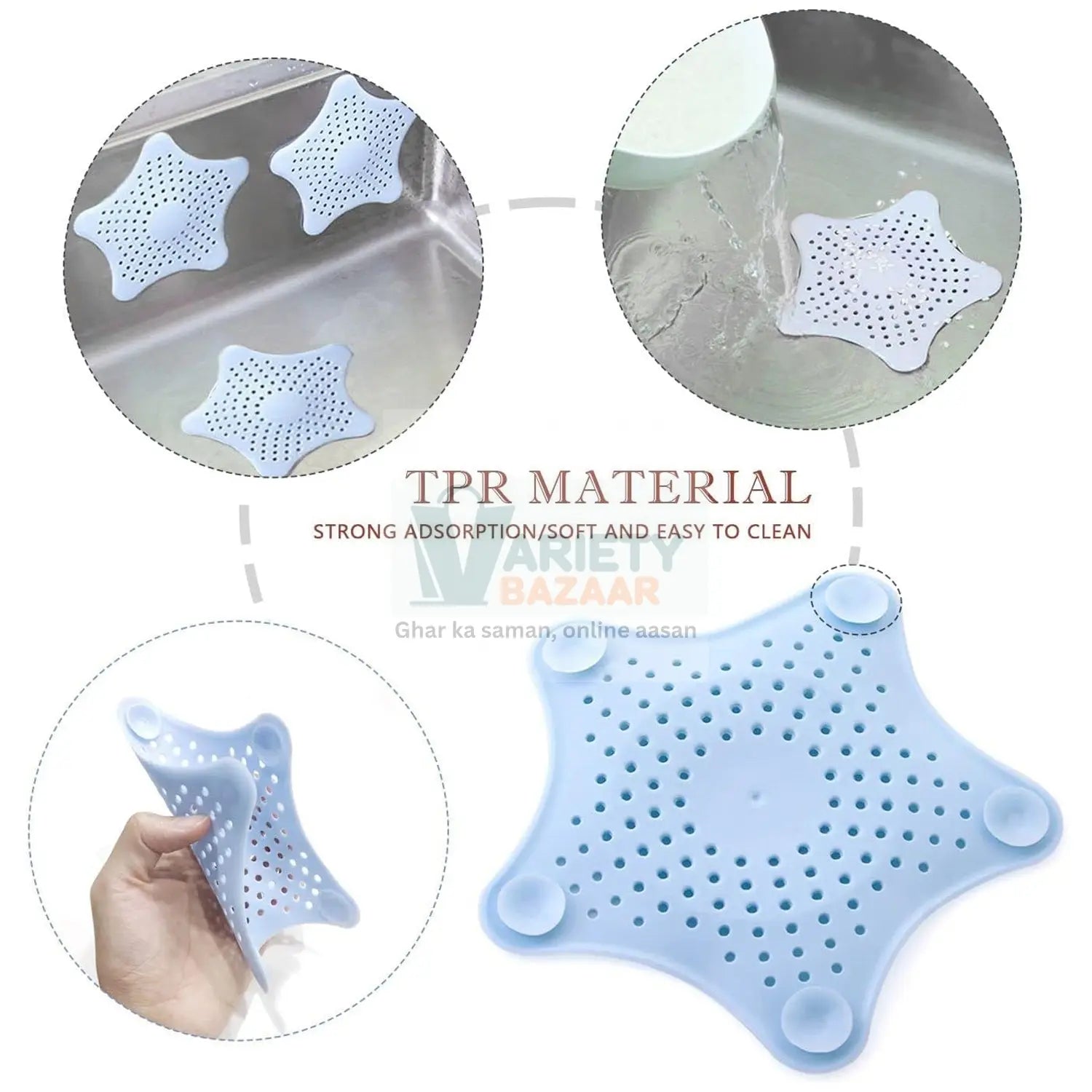 0830 Star Shape Suction Cup Kitchen Bathroom Sink Drain Strainer Hair Stopper Filter, Star Shaped Sink Filter Bathroom Hair Catcher, Drain Strainers Cover Trap Basin(Mix Color 1 Pc) Travel Sahayak