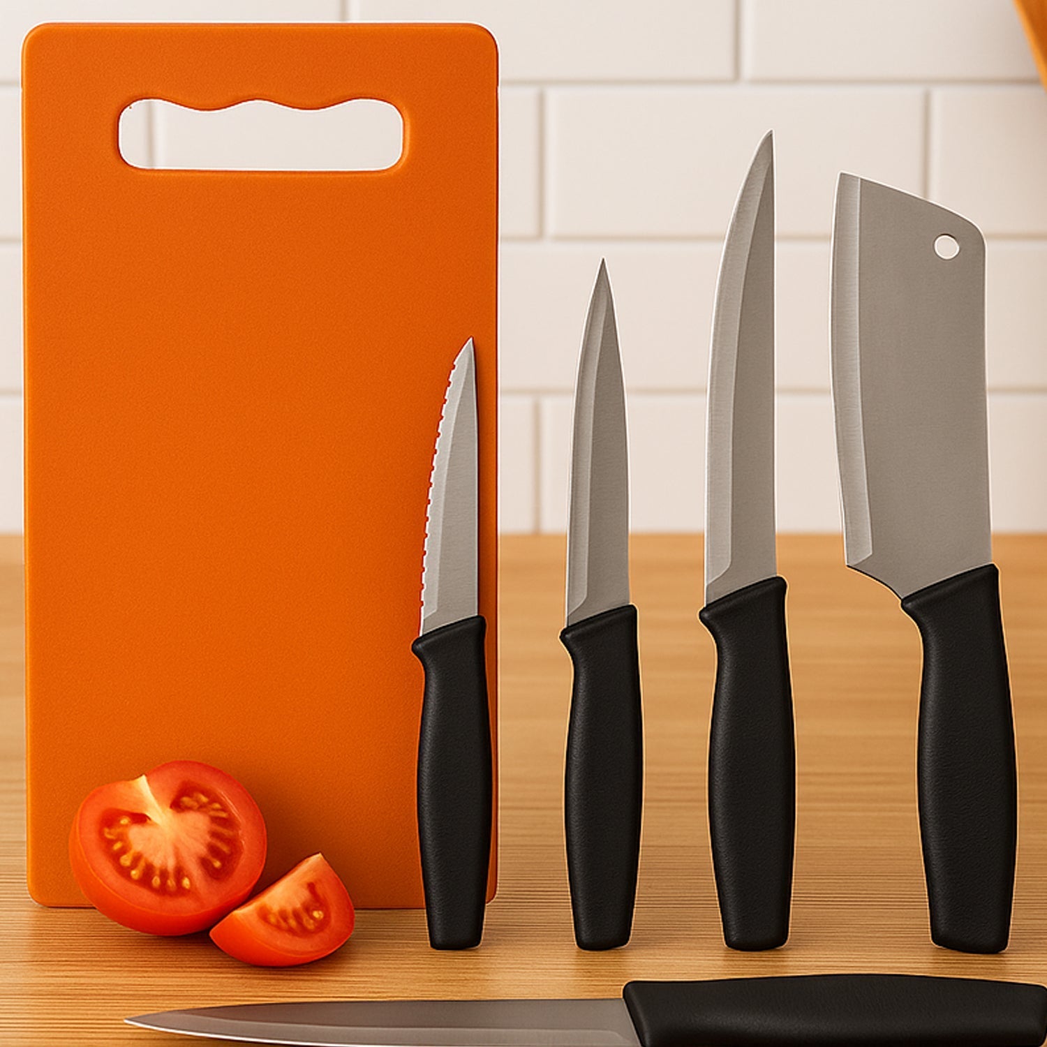 Chopping Board with Knife Set (Pack of 5) Variety Bazaar