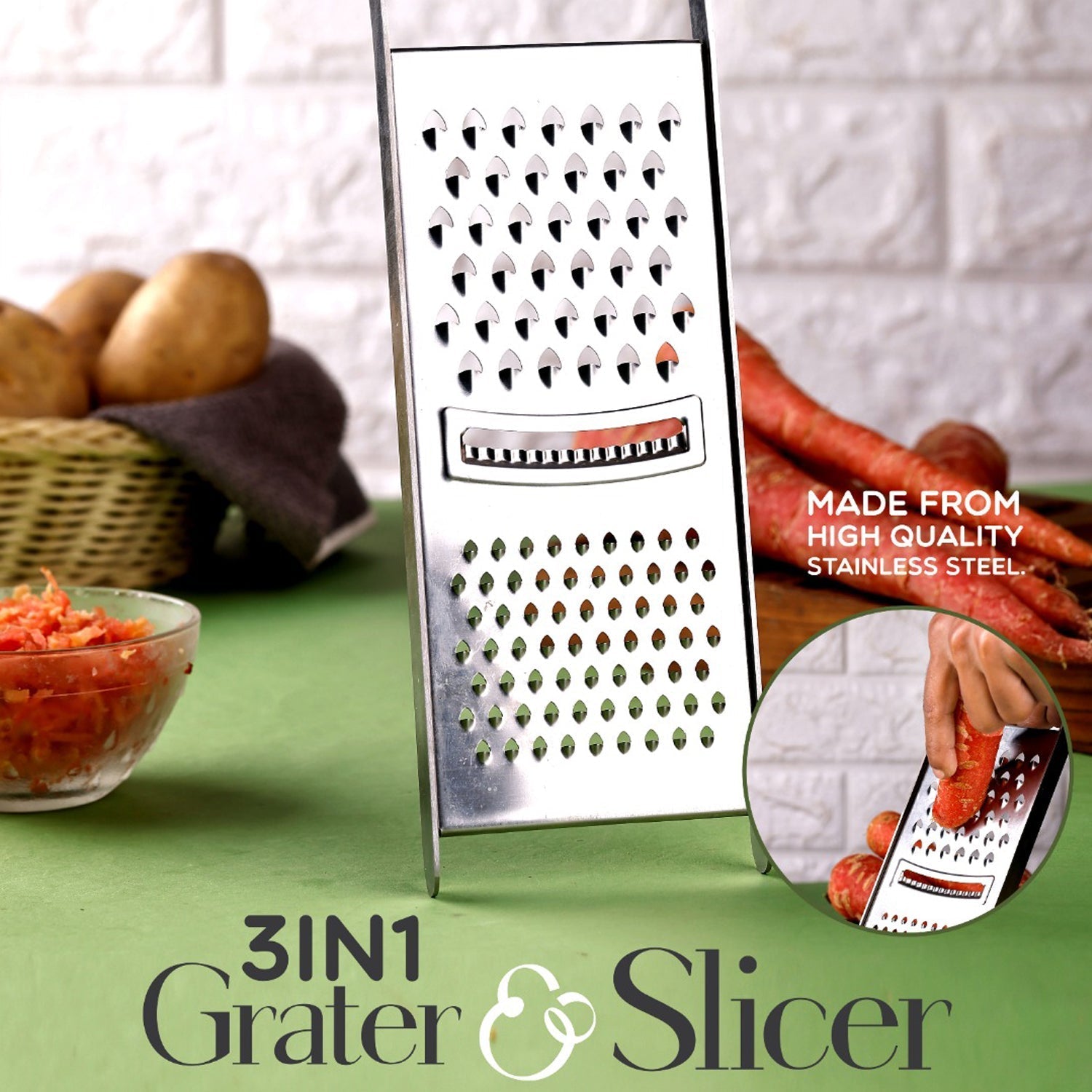 Apex Stainless Steel Grater & Slicer (3 in 1) Variety Bazaar