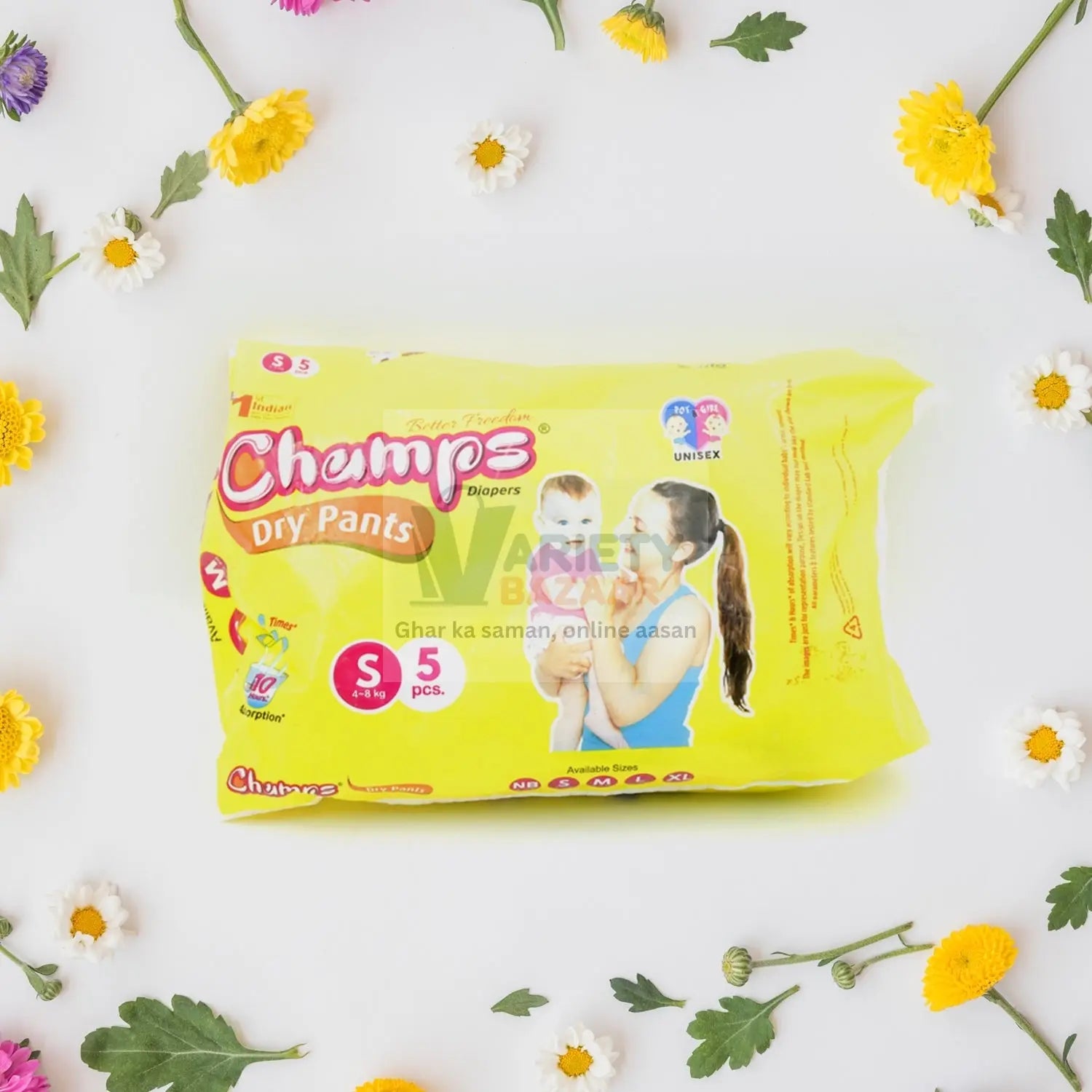 0968 Small Champs Dry Pants Style Diaper- Small Best for Travel Absorption, Champs Baby Diapers, Champs Soft and Dry Baby Diaper Pants (S5 Pcs ) Travel Sahayak