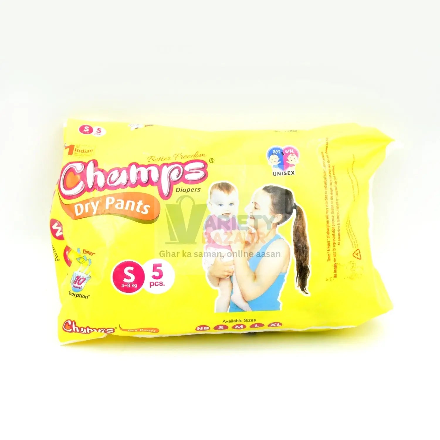 0968 Small Champs Dry Pants Style Diaper- Small Best for Travel Absorption, Champs Baby Diapers, Champs Soft and Dry Baby Diaper Pants (S5 Pcs ) Travel Sahayak