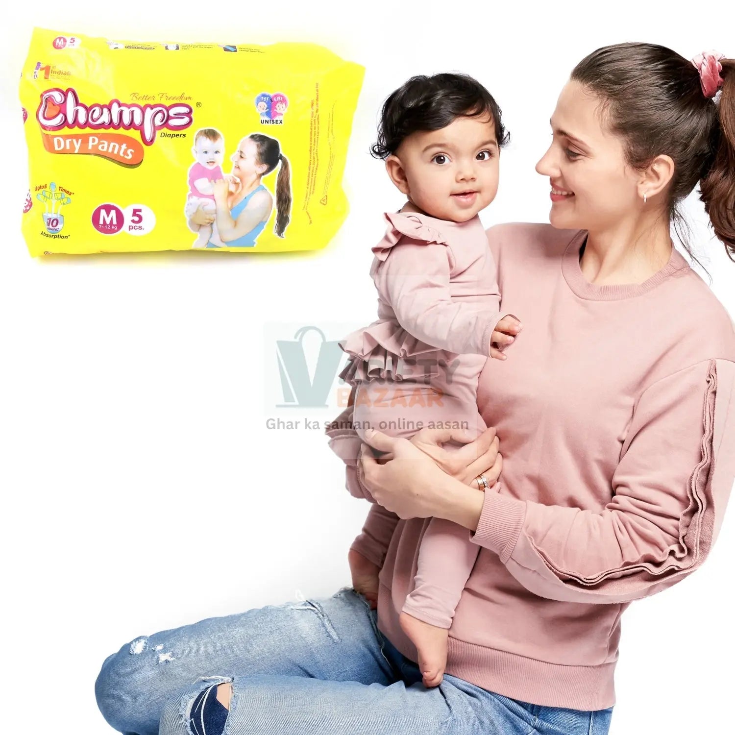 0973 Medium Champs Dry Pants Style Diaper - Medium (5 pcs) Best for Travel Absorption, Champs Baby Diapers, Champs Soft and Dry Baby Diaper Pants (M, 5 Pcs ) Travel Sahayak