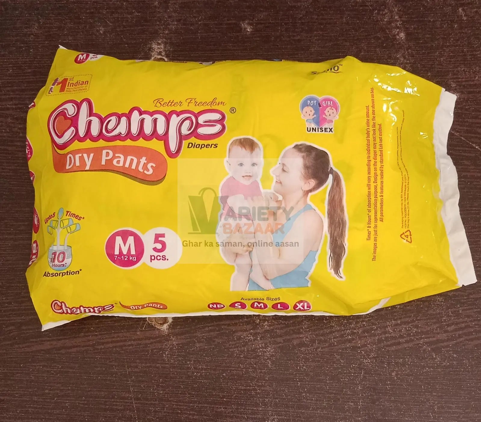 0973 Medium Champs Dry Pants Style Diaper - Medium (5 pcs) Best for Travel Absorption, Champs Baby Diapers, Champs Soft and Dry Baby Diaper Pants (M, 5 Pcs ) Travel Sahayak