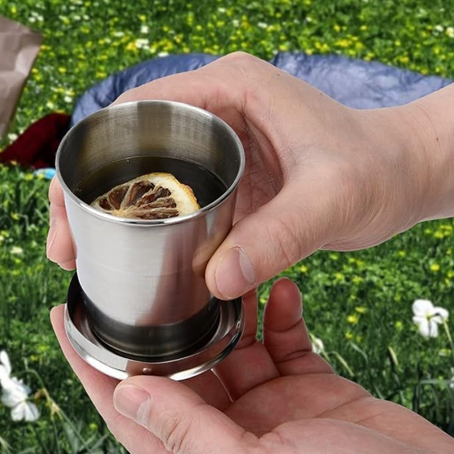 2 in 1 Camping Folding Cup with Keychain (1 Pc) Variety Bazaar