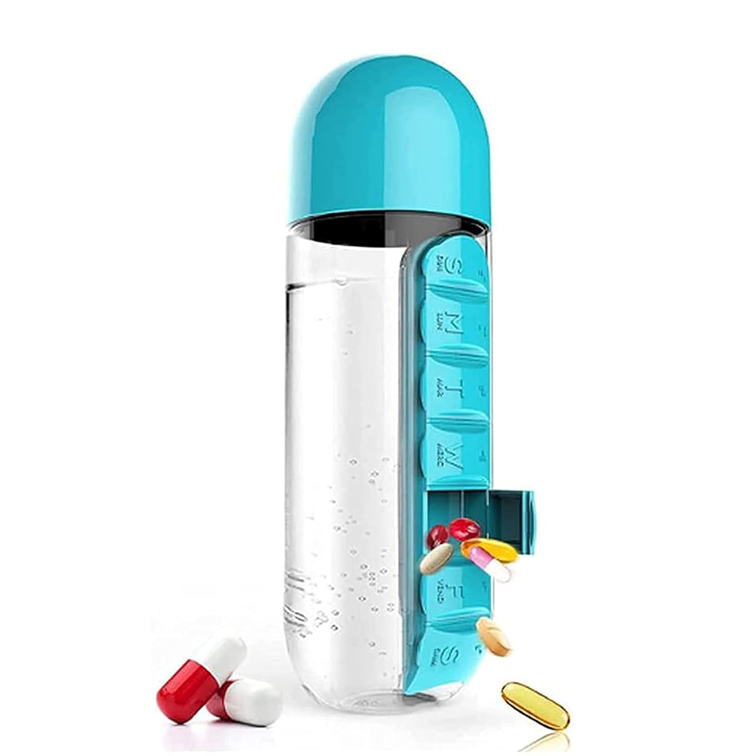 Multi-Use Pill & Water Bottle for Travel (600 Ml, Mix Color) Variety Bazaar