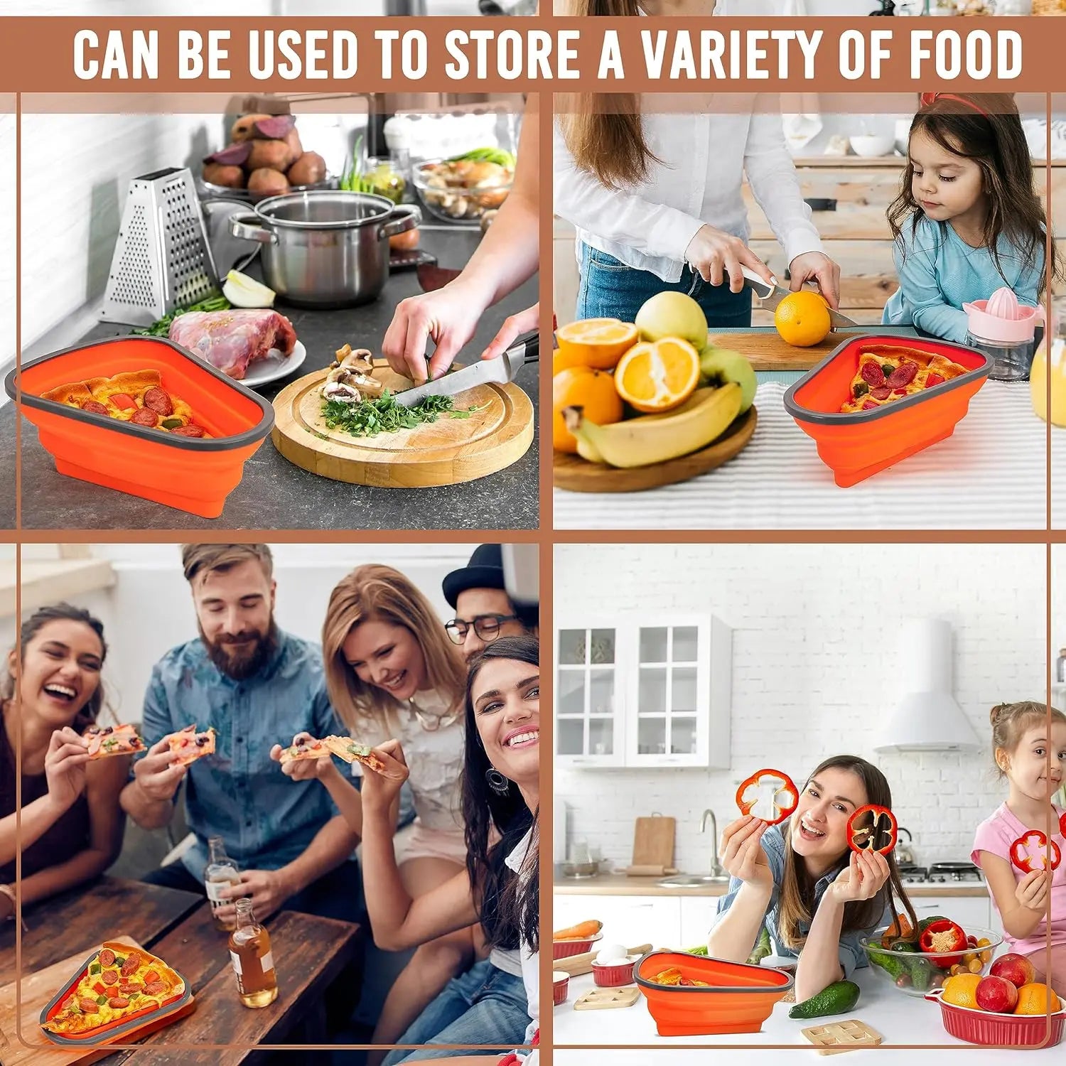 10026 Reusable Pizza Storage Containers with 5 Microwavable Serving Trays, Silicone Container Expandable & Adjustable for Packing Pizza at home / outdoor - varietybazaar.co.in