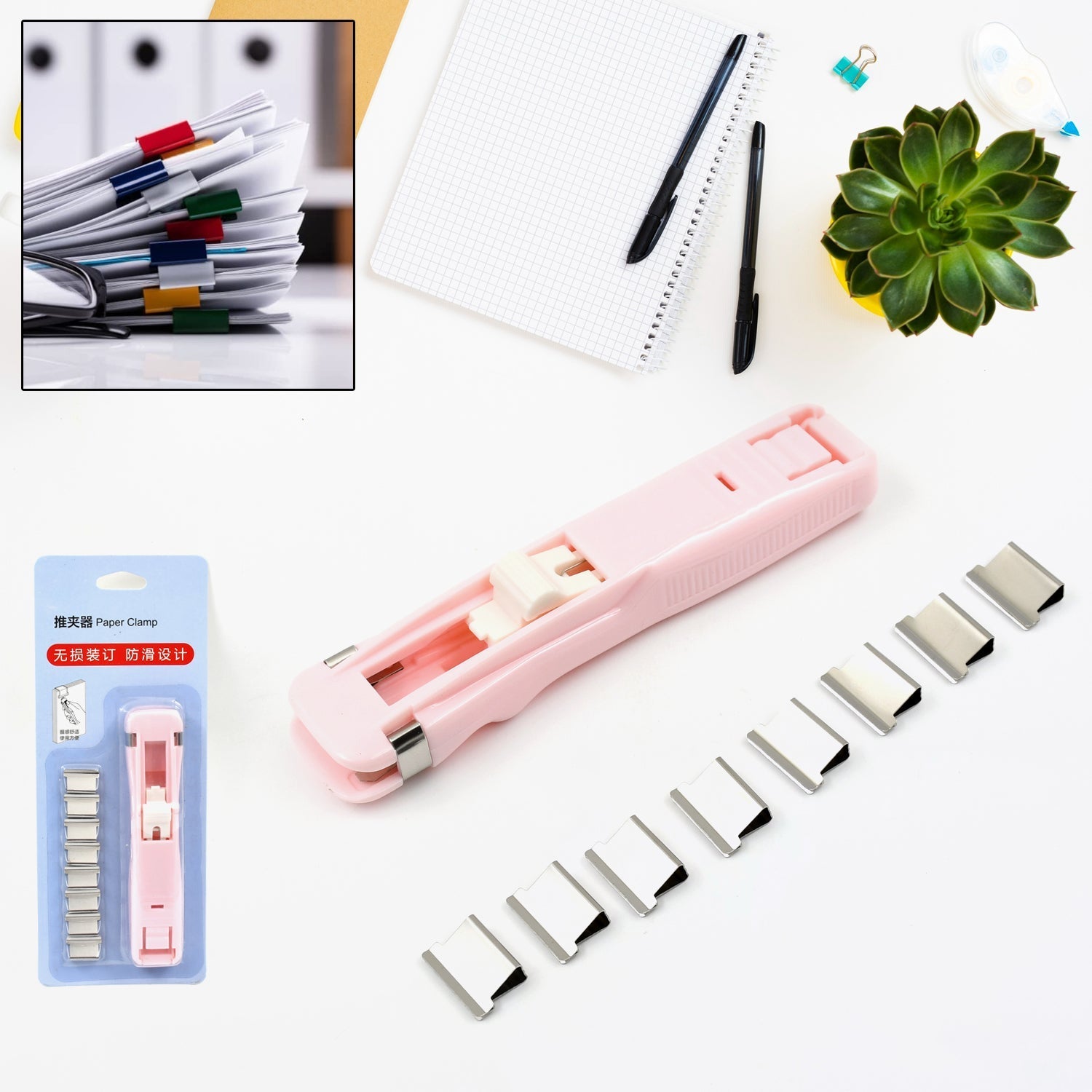 Portable Paper Clamp With 8 Pcs Clip Dispenser Handheld Paper Fast Clam (1 Set) Variety Bazaar