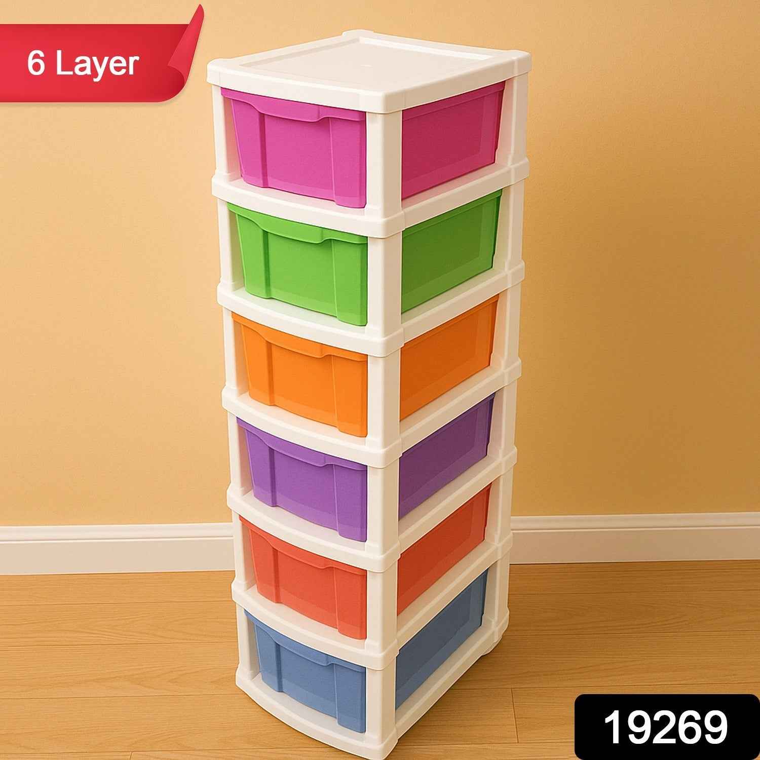 6-Layer Multi-Colored Plastic Storage Drawer Cabinet