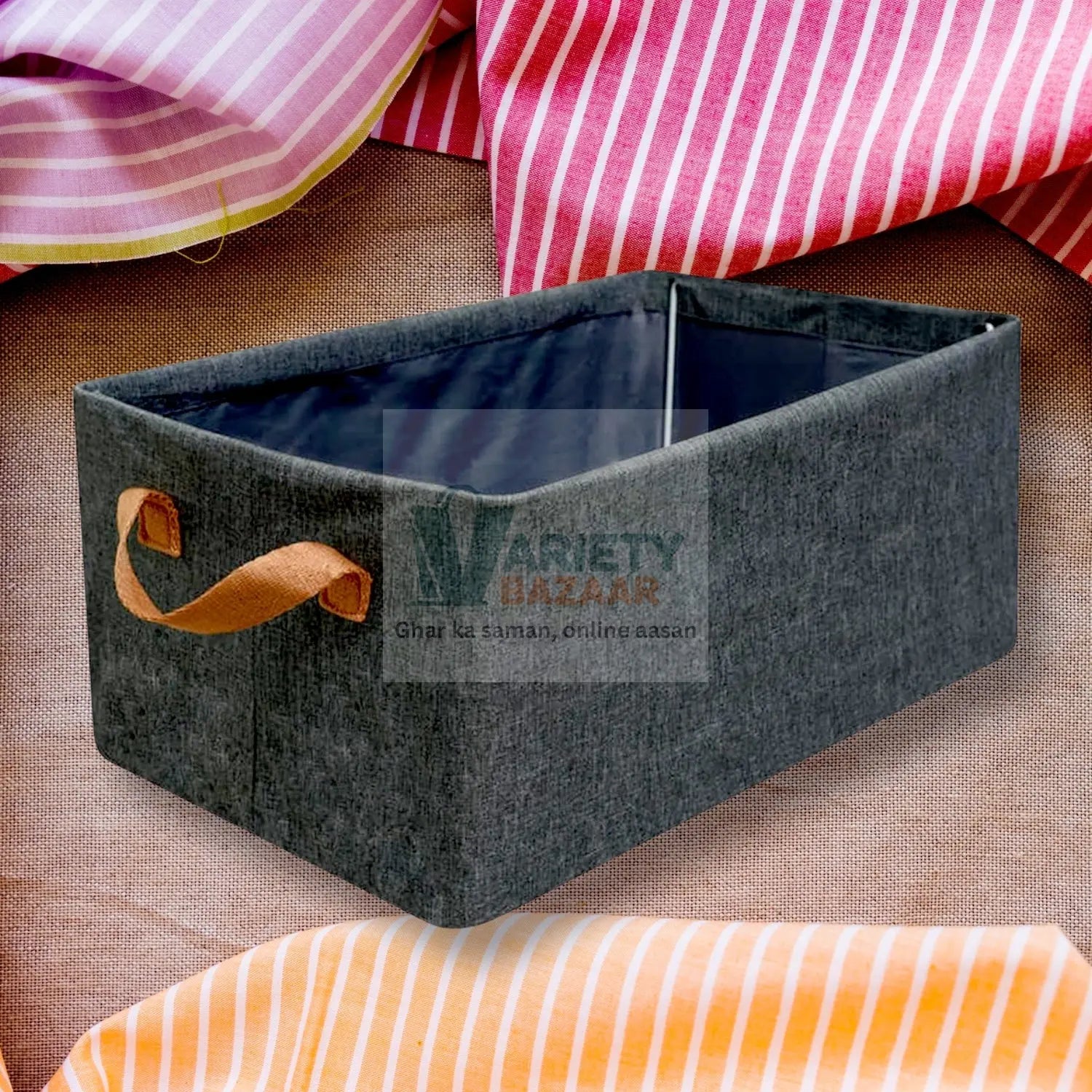 12627 FOLDABLE STORAGE BOX WITH LID AND HANDLES, COTTON AND LINEN STORAGE BINS AND BASKETS ORGANIZER FOR NURSERY, CLOSET, BEDROOM, HOME (45 Cm) Travel Sahayak