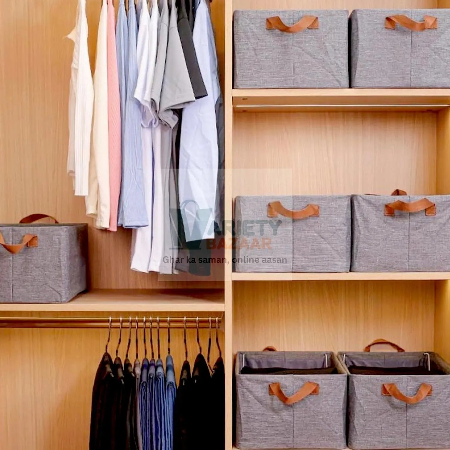 12627 FOLDABLE STORAGE BOX WITH LID AND HANDLES, COTTON AND LINEN STORAGE BINS AND BASKETS ORGANIZER FOR NURSERY, CLOSET, BEDROOM, HOME (45 Cm) Travel Sahayak