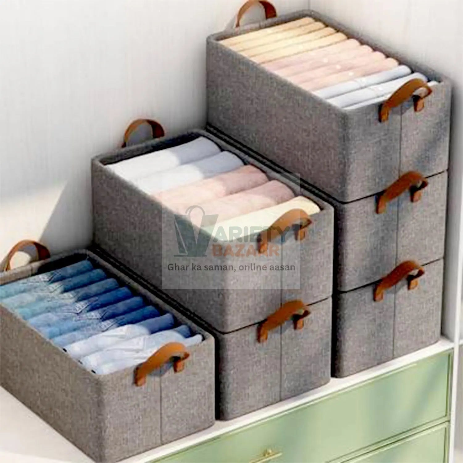 12627 FOLDABLE STORAGE BOX WITH LID AND HANDLES, COTTON AND LINEN STORAGE BINS AND BASKETS ORGANIZER FOR NURSERY, CLOSET, BEDROOM, HOME (45 Cm) Travel Sahayak