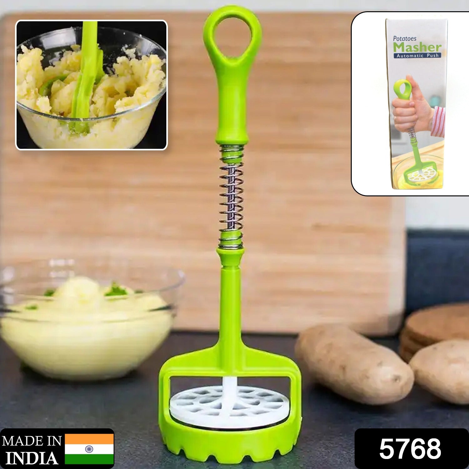 Multi Functional One-Handed Plastic Manual Mashed Potatoes Masher, Mash Sweet Potato Masher with Comfort Grip and Stainless-Steel Spring Design for Nonstick Pans (1 Pc) Variety Bazaar