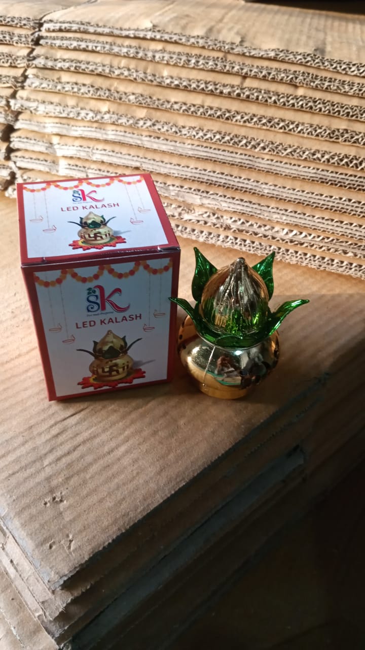 Gold Plated Eco Friendly LED Kalash for Pooja Mandir (1 pc / Multicolor LED) Variety Bazaar