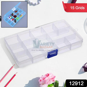 15-Grid Clear Plastic Jewelry Organizer Box with Dividers (1 Pc) Variety Bazaar