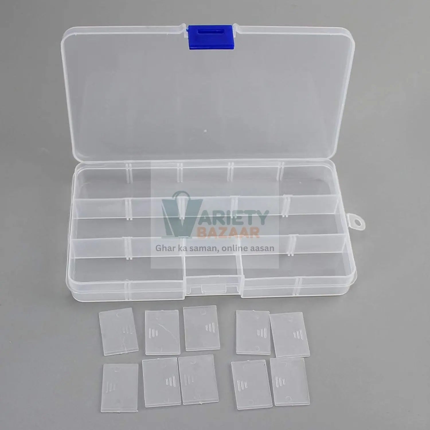 15-Grid Clear Plastic Jewelry Organizer Box with Dividers (1 Pc) Variety Bazaar