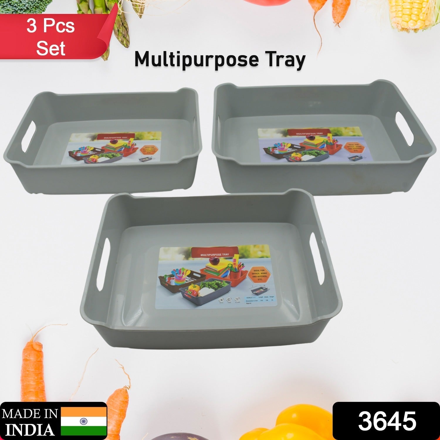 Multipurpose Organising & Storage Plastic Tray, Fruit & Vegetable/ Multi Purpose Tray, Organizer for Kitchen, Countertop, Cabinet, Bathroom Plastic Storage Basket For Store Fruits, Vegetables, Magazines, Cosmetics, Stationary Set of 3 Variety Bazaar