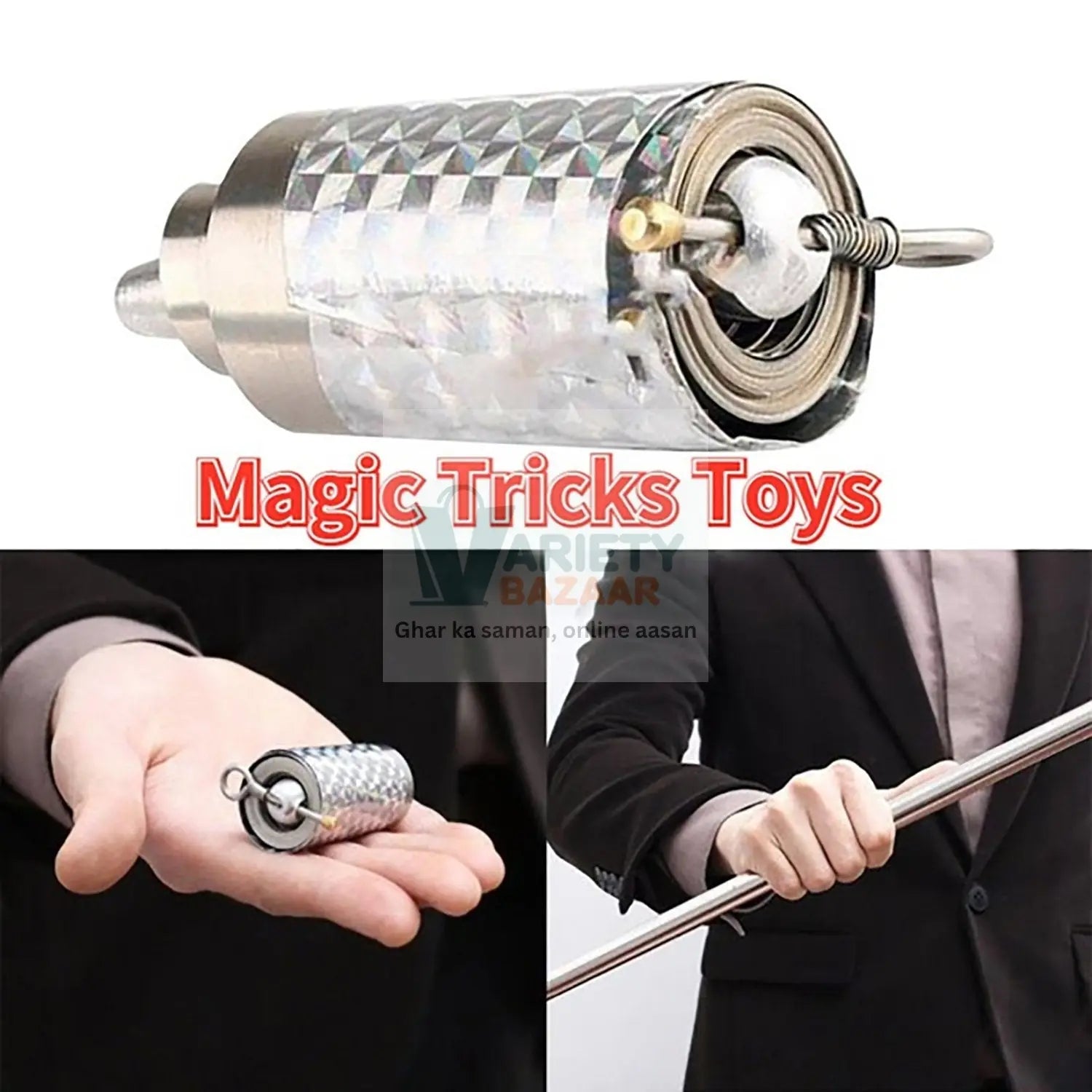 1697 Magic Toy Metal High Elasticity Steel Silver Appearing Cane Magic Toy Magic Steel Travel Sahayak