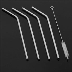 Reusable Stainless Steel Drinking Straws Bent (4 Bent Straws, 1 Brush) Variety Bazaar