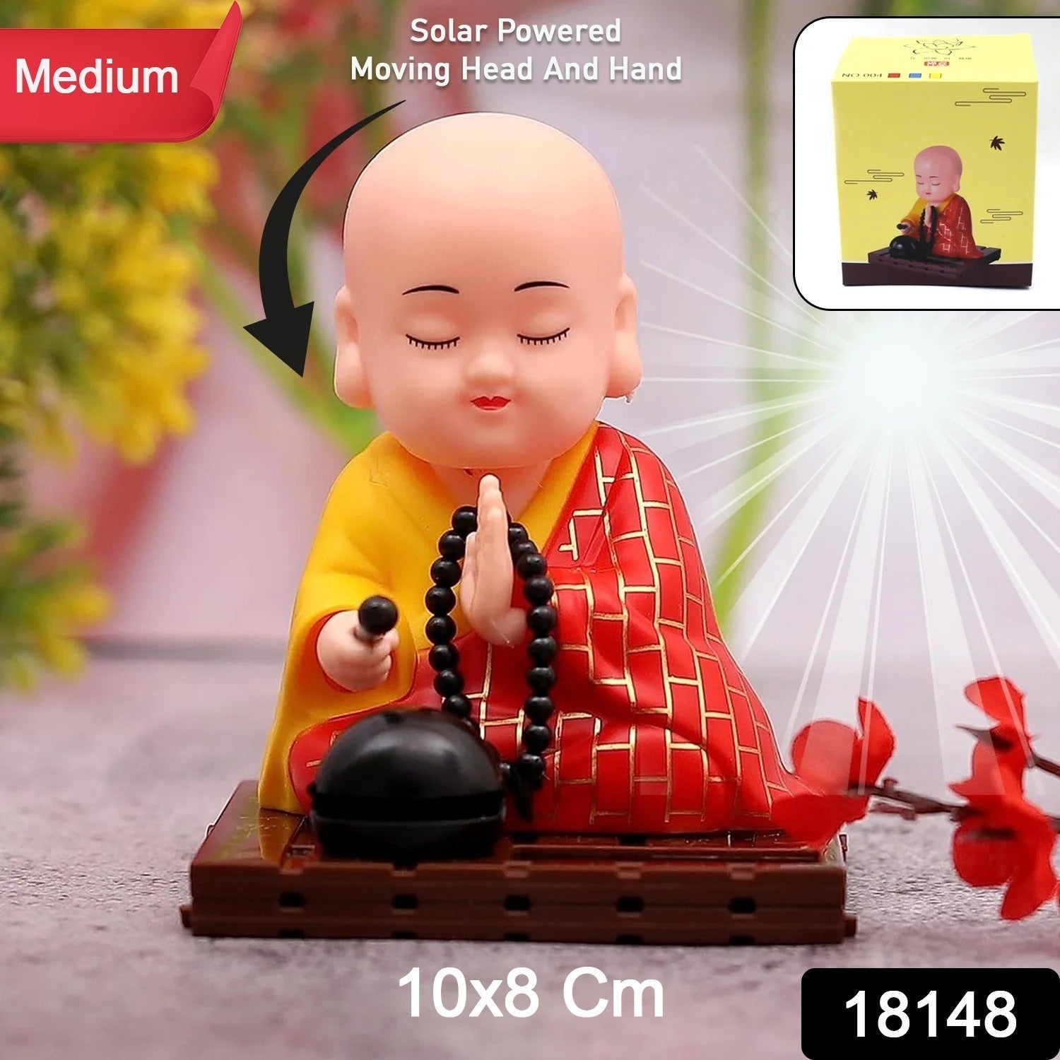 Solar Powered Sitting Buddha Statue, Moving Head and Hand (1 Pc / Medium) Variety Bazaar