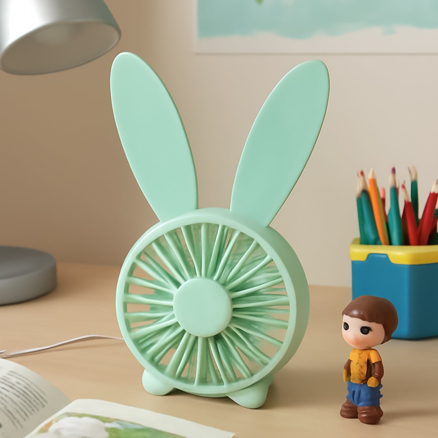Cute Rabbit USB Desk Fan for Kids & Camping (1 Pc, Plastic, Mist Air) Variety Bazaar