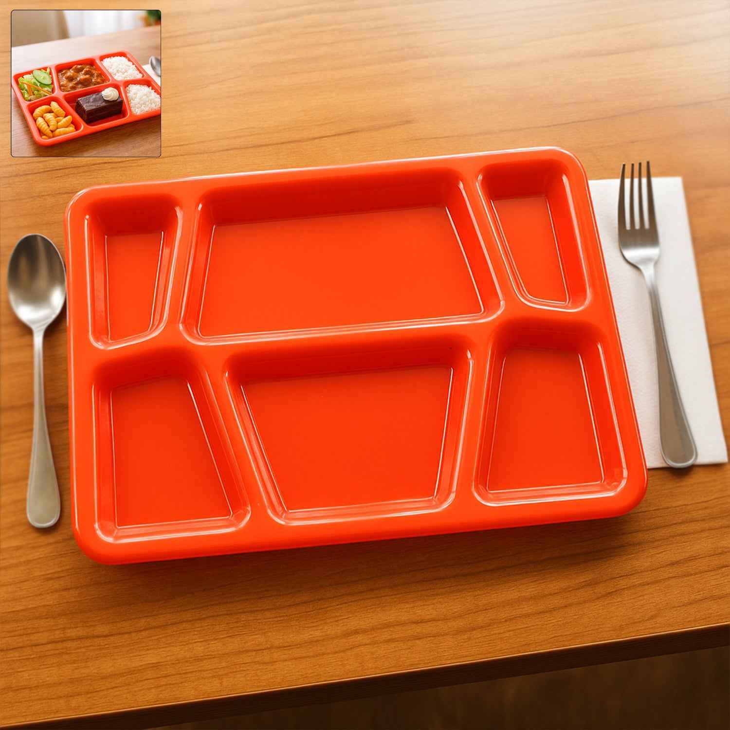 Plastic Multi-compartment Rectangular Meal Serving Tray Plate (1 Pc Red)