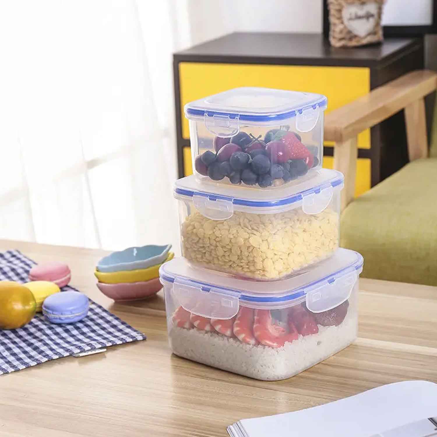 5496 Kitchen Storage Container Set With Food Grade Plastic And Air Seal Lock Lid For Storage Of Grocery Spices Dry Fruits Use For Home Office Restaurant Canteens (3 Piece Set)