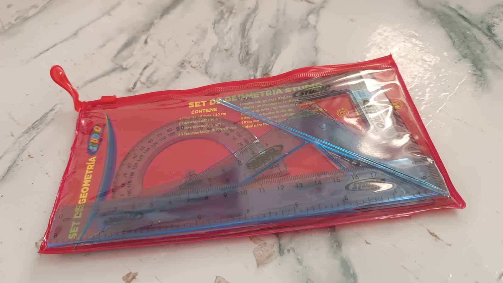 4-Piece Transparent Geometry Instrument Set with Ruler