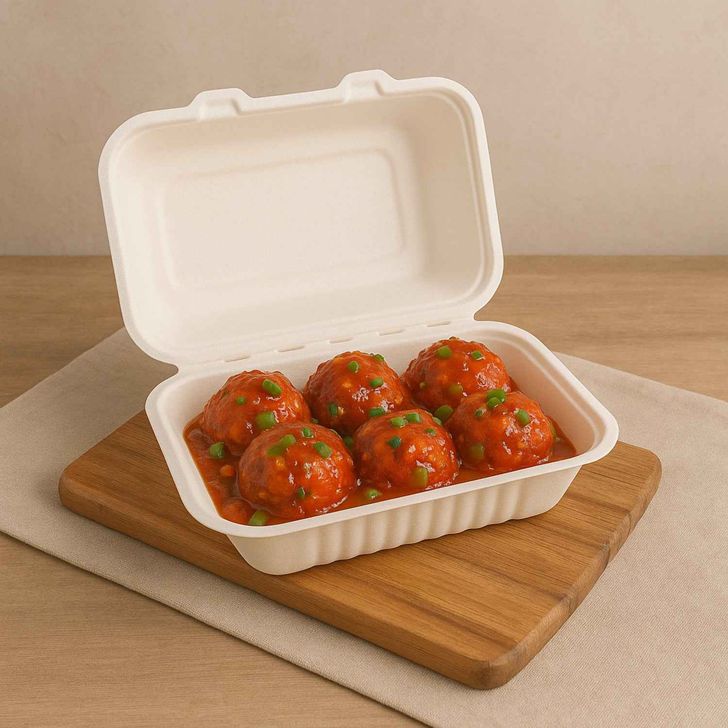 Fresheeclamshell Takeaway Compostable Bagasse Food Box 9x6x3 Inch 10 Pcs Pack