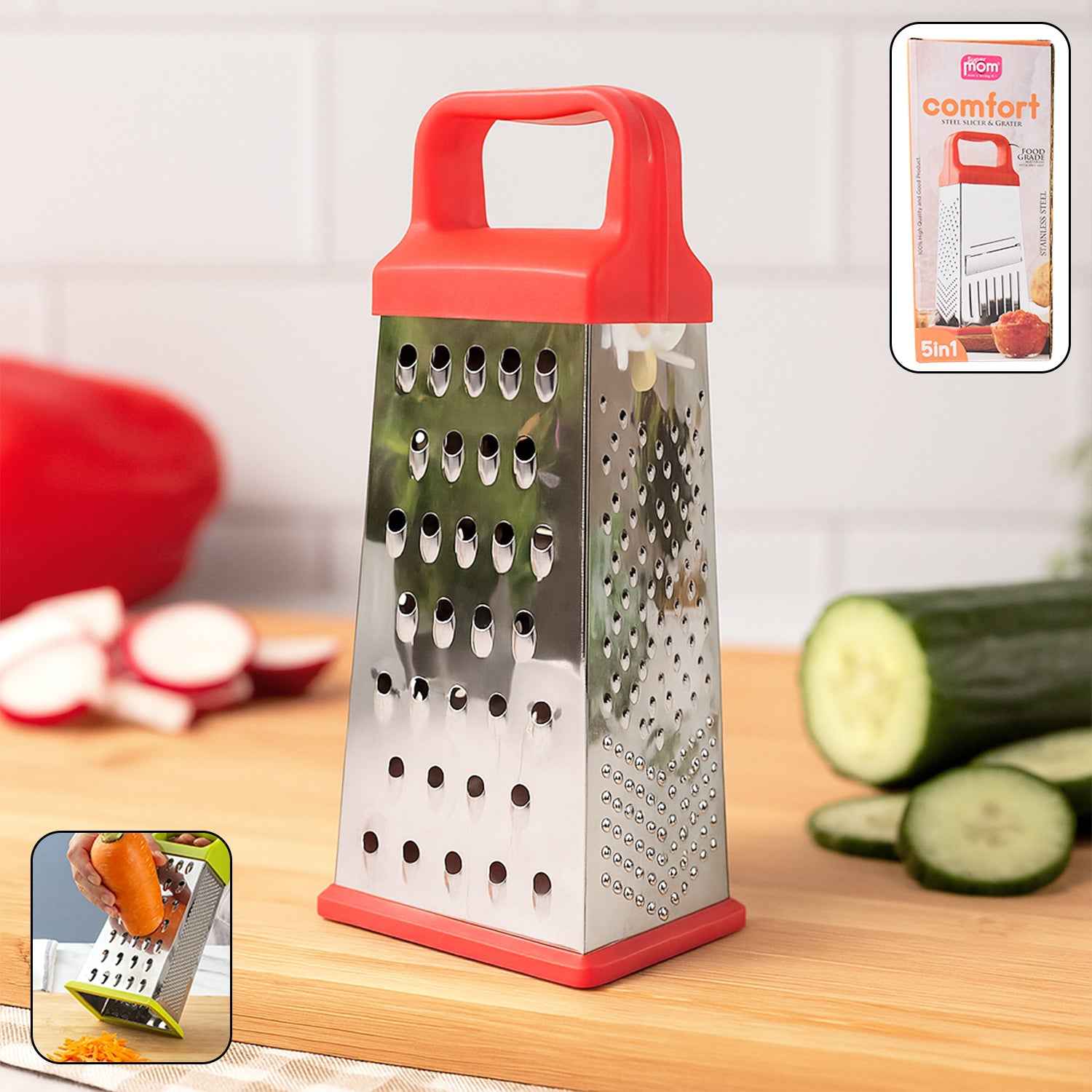 Supermom 5-in-1 Comfort Stainless Steel Grater And Slicer