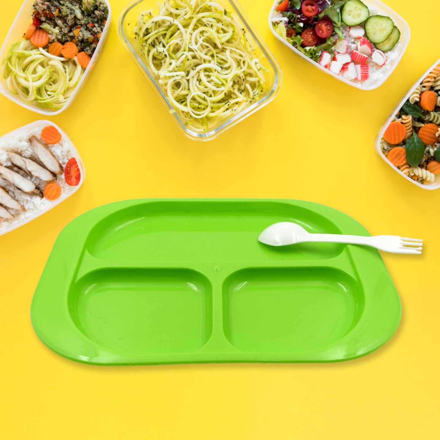 5554 Plastic Food Plates Biodegradable 3 Compartment Square Plate With Spoon For Food Snacks Nuts Desserts Plates For Kids Reusable Plates For Outdoor Camping Bpa-free (1 Pc)