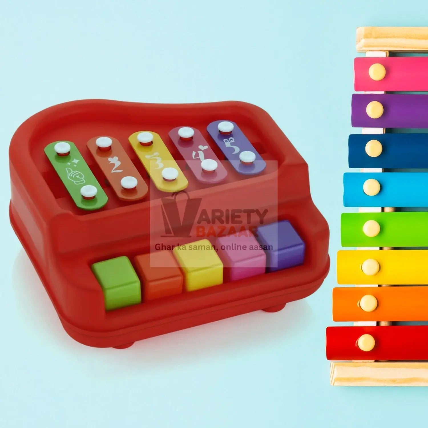 2 in 1 Baby Piano Xylophone Toy for Toddlers, 5 Multicolored Key Keyboard Xylophone Piano, Preschool Educational Musical Learning Instruments Toy for Baby Kids Girls Boys 3+ Years (1 Pc) travel sahayak