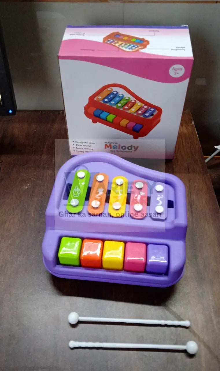 2 in 1 Baby Piano Xylophone Toy for Toddlers, 5 Multicolored Key Keyboard Xylophone Piano, Preschool Educational Musical Learning Instruments Toy for Baby Kids Girls Boys 3+ Years (1 Pc) travel sahayak