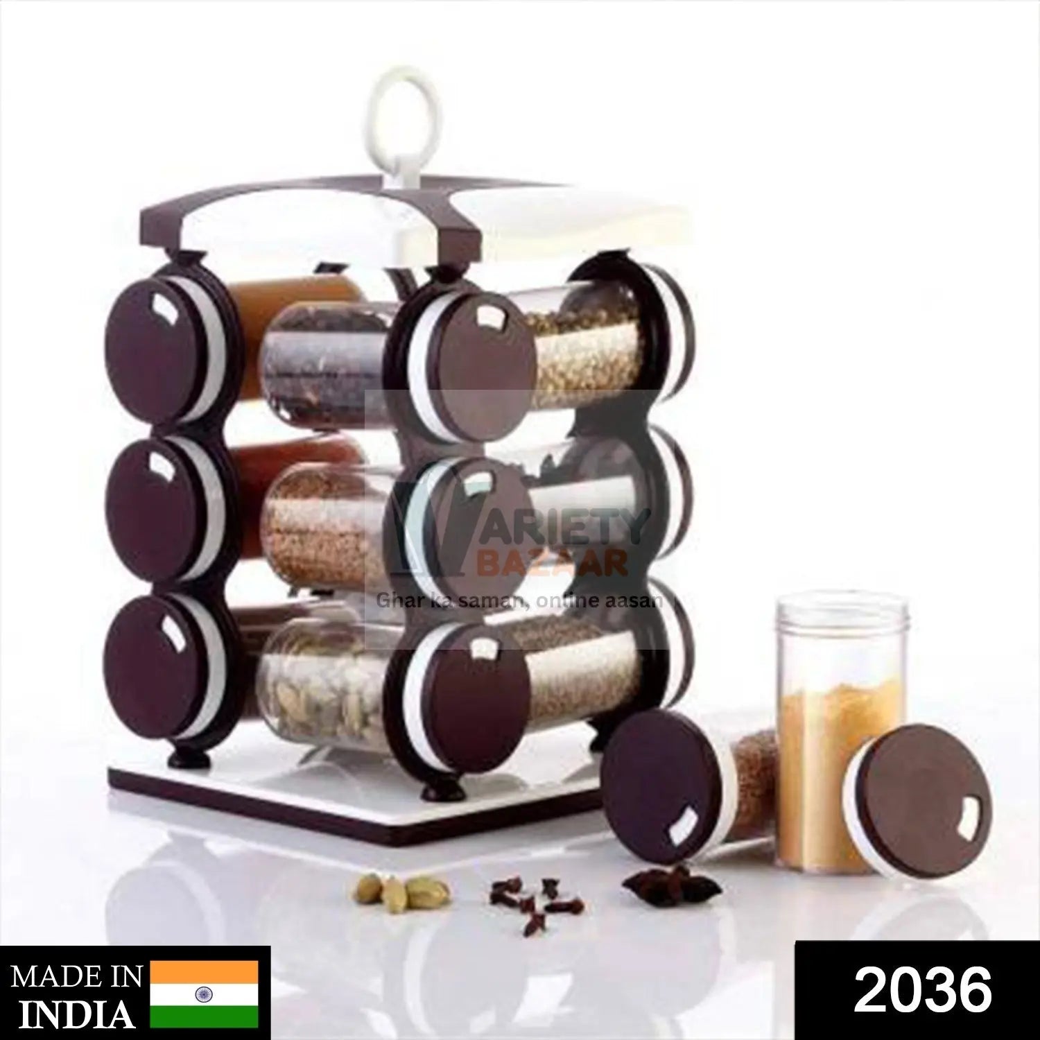 2036 Spice jar Set - Food Grade Plastic 12pcs Spice jar (Brown Box) Travel Sahayak