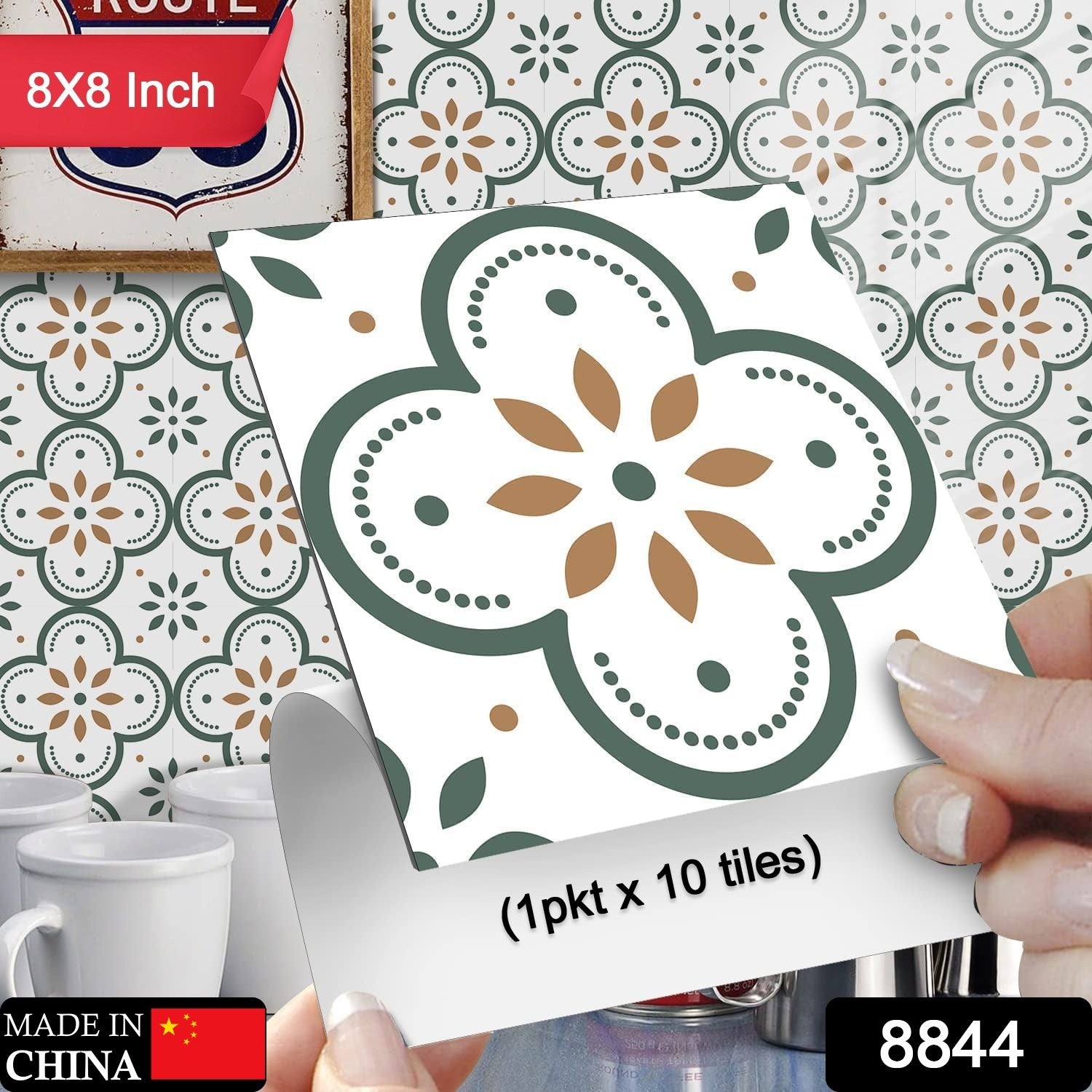 Peel and Stick Floor Tiles Kitchen / Bathroom Backsplash Sticker Detachable Waterproof DIY Tile Stickers for Wall Decoration Tiles Home Decoration (8x8 Inch / 10 Pcs Set) Variety Bazaar