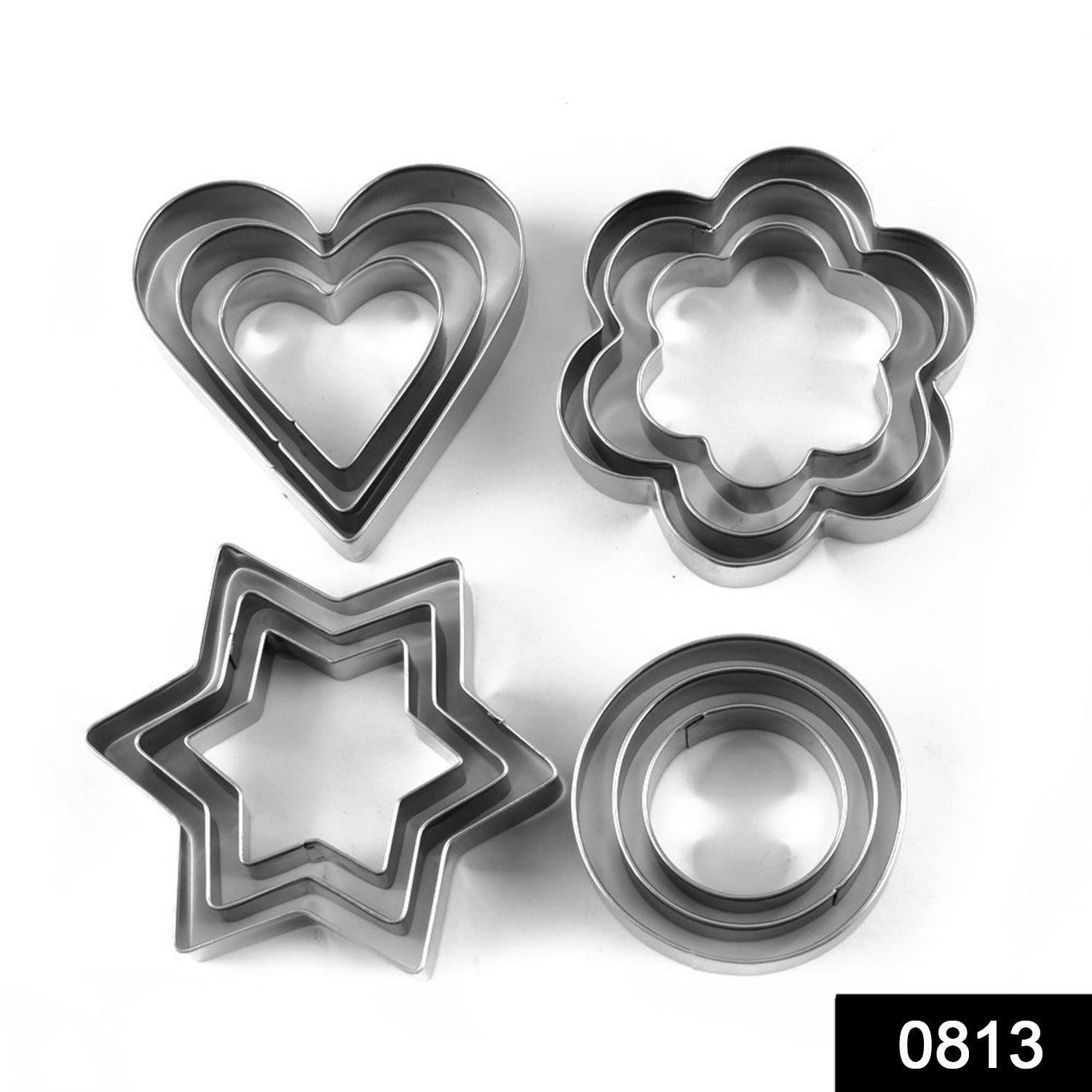 Cookie Cutter Stainless Steel Cookie Cutter with Shape Heart Round Star and Flower (12 Pieces) Variety Bazaar