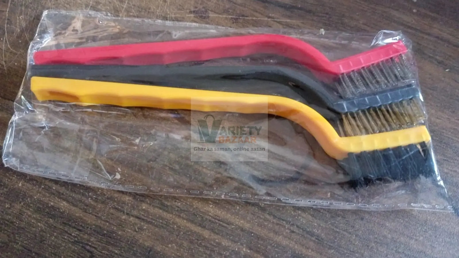 2166 3pc Mini Wire Brush Set Brass Nylon Stainless Steel Bristles Household Cleaning Brush for Gas Stove, Smoke Machine Tool Burner Tiles Tap Rust Removal Welding Slag Dirt & Paint Scrubbing. Travel Sahayak