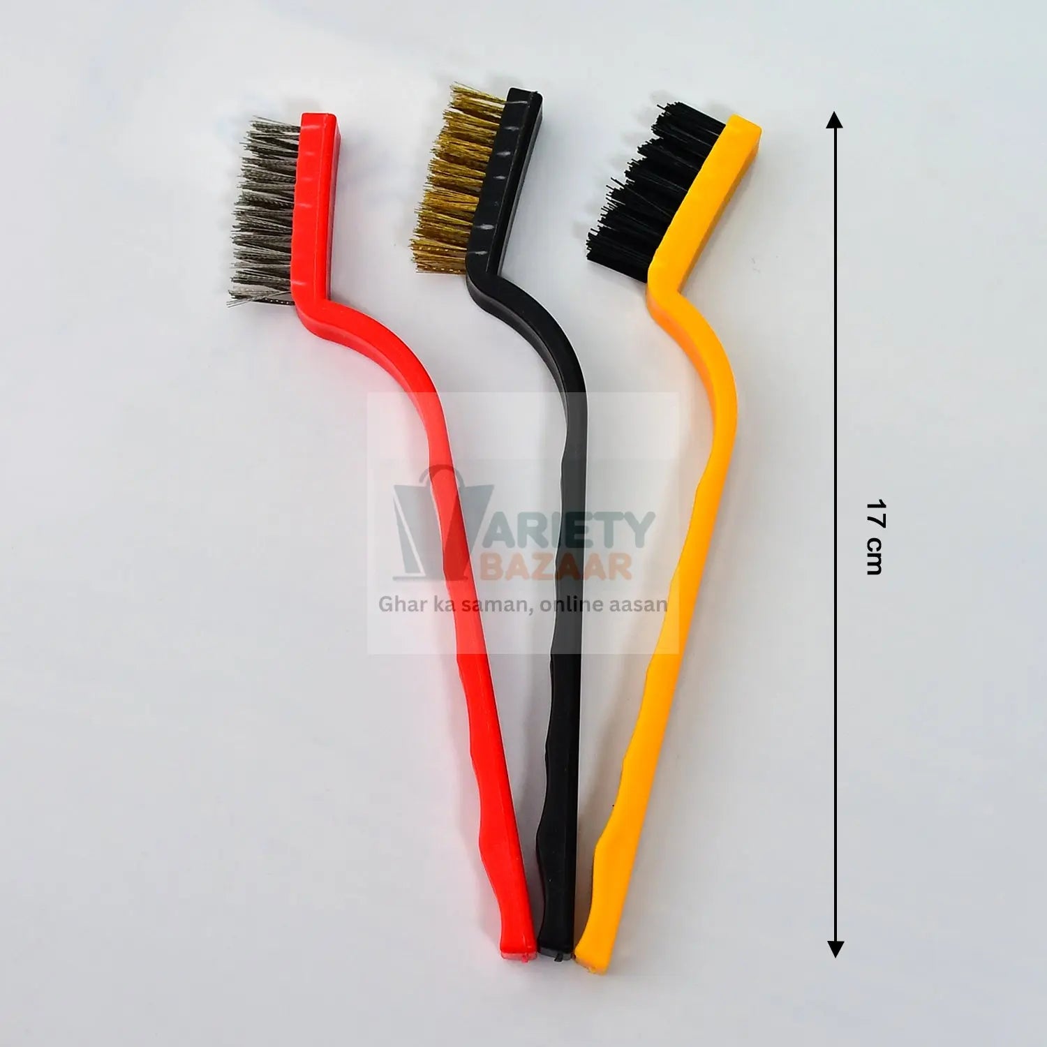 2166 3pc Mini Wire Brush Set Brass Nylon Stainless Steel Bristles Household Cleaning Brush for Gas Stove, Smoke Machine Tool Burner Tiles Tap Rust Removal Welding Slag Dirt & Paint Scrubbing. Travel Sahayak