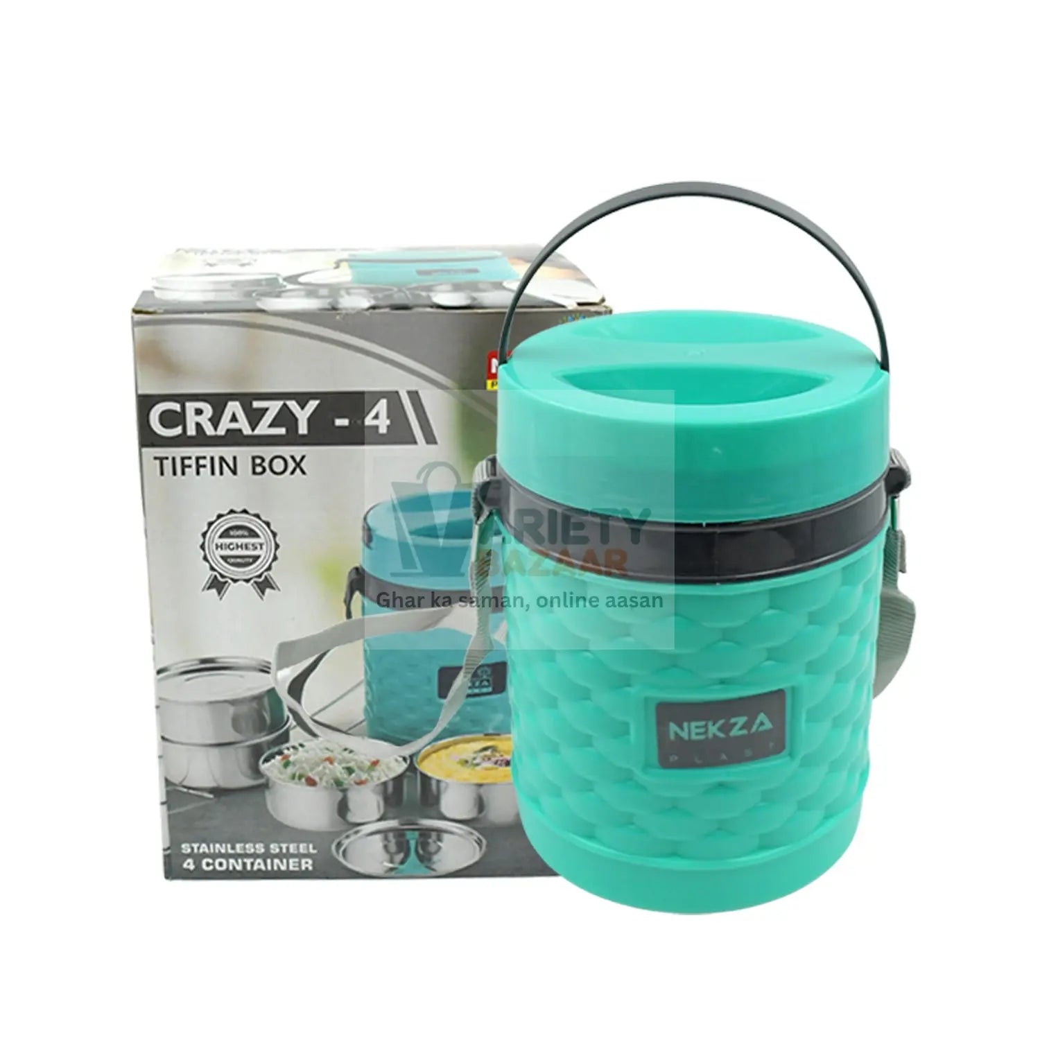 2364 Double Wall Insulated Stainless Steel Tiffin 4 Compartment Lunch Box with Handle Stackable Stainless Steel Lunch Box | BPA Free | Leakproof/Dabba for Office, Home, Shool, HOT Outer Plastic Tiffin Box Set (1 Pc 4 compartment) Travel Sahayak