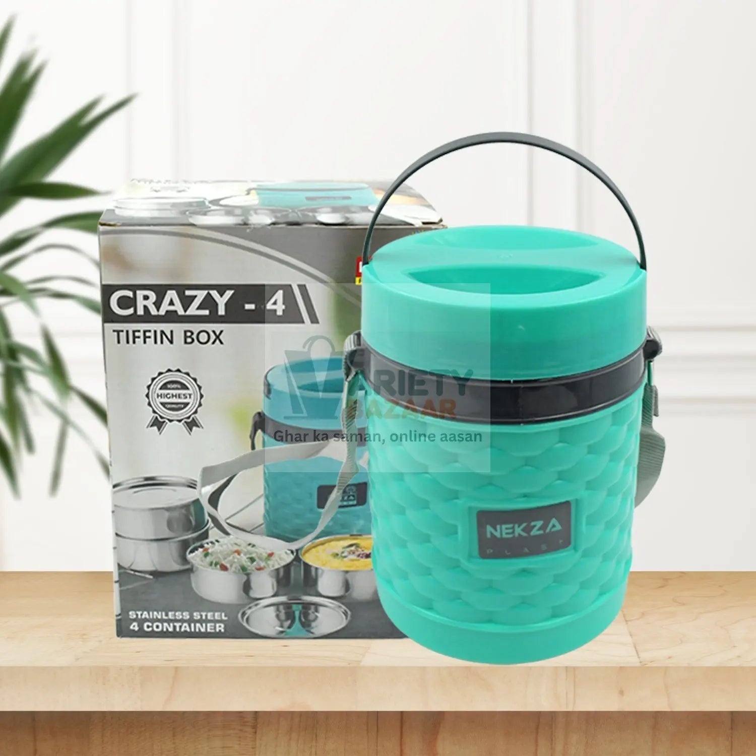 2364 Double Wall Insulated Stainless Steel Tiffin 4 Compartment Lunch Box with Handle Stackable Stainless Steel Lunch Box | BPA Free | Leakproof/Dabba for Office, Home, Shool, HOT Outer Plastic Tiffin Box Set (1 Pc 4 compartment) Travel Sahayak