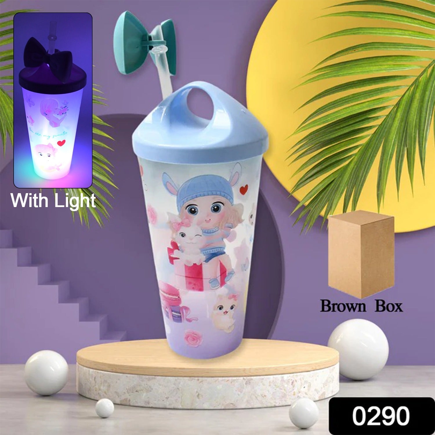 Unicorn Water Bottle with Straw & Lid for Kids (With Light) Variety Bazaar