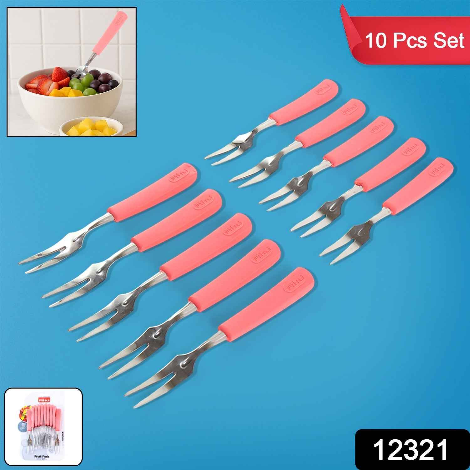 Premium Stainless Steel Fruit Fork Set – 10 Pieces with Soft Non-Slip Handle