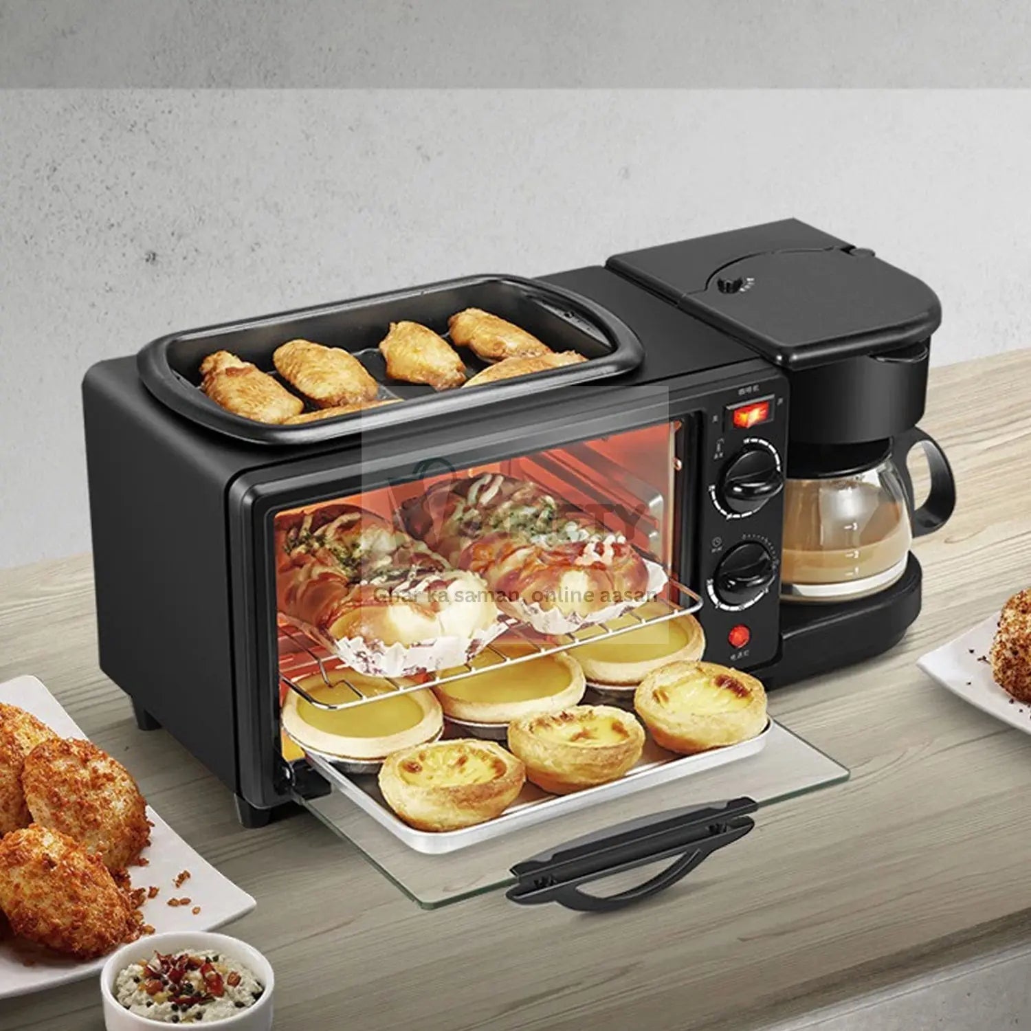 2788 3 in 1 Breakfast Maker Portable Toaster Oven, Grill Pan & Coffee Maker Full Breakfast Ready at One Go Travel Sahayak