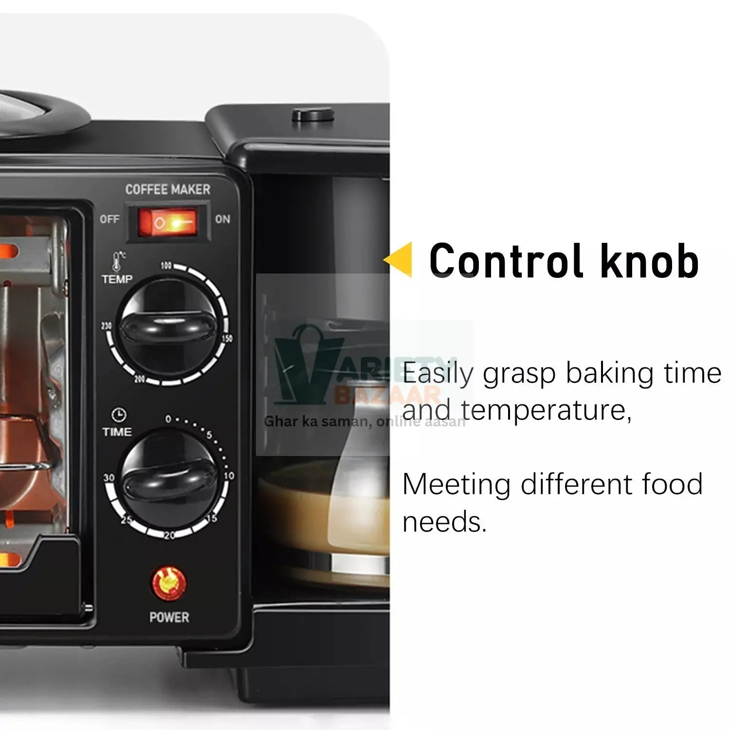 2788 3 in 1 Breakfast Maker Portable Toaster Oven, Grill Pan & Coffee Maker Full Breakfast Ready at One Go Travel Sahayak