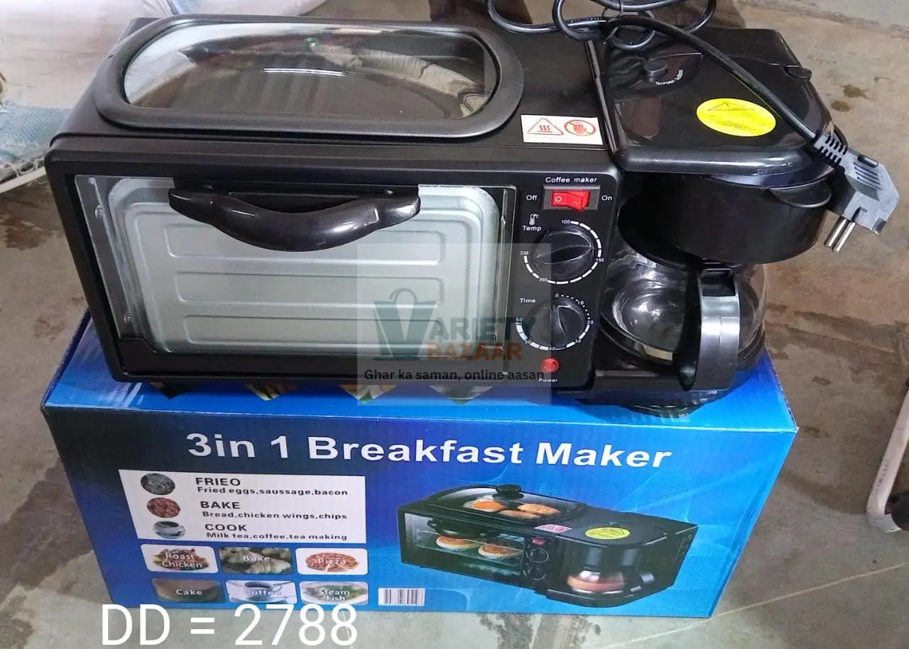 2788 3 in 1 Breakfast Maker Portable Toaster Oven, Grill Pan & Coffee Maker Full Breakfast Ready at One Go Travel Sahayak