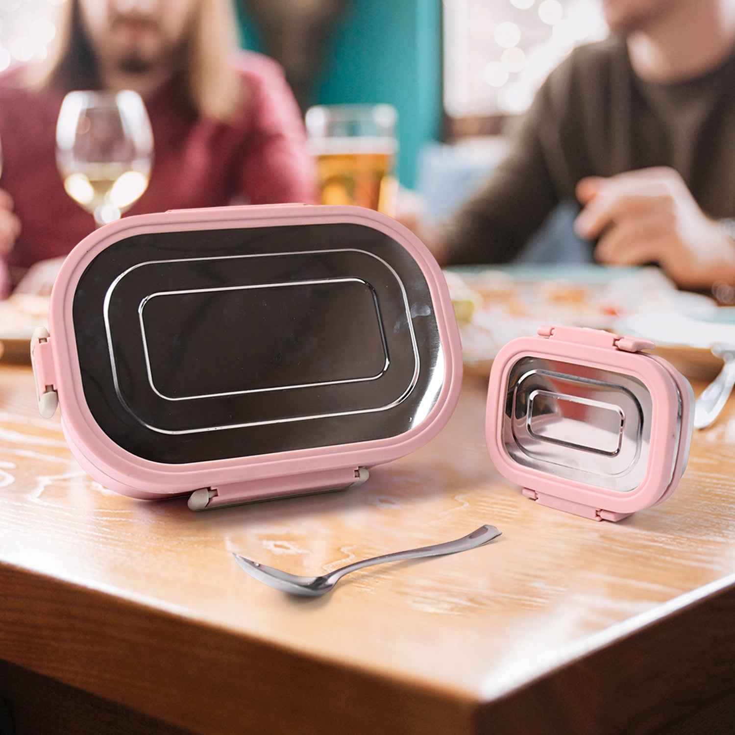 5588 Miracle Carry Lunch Box Microwave Safe Lunch Box With Insulated Bag 2 Compartment Lunch Box (400 Ml 2 Pc)