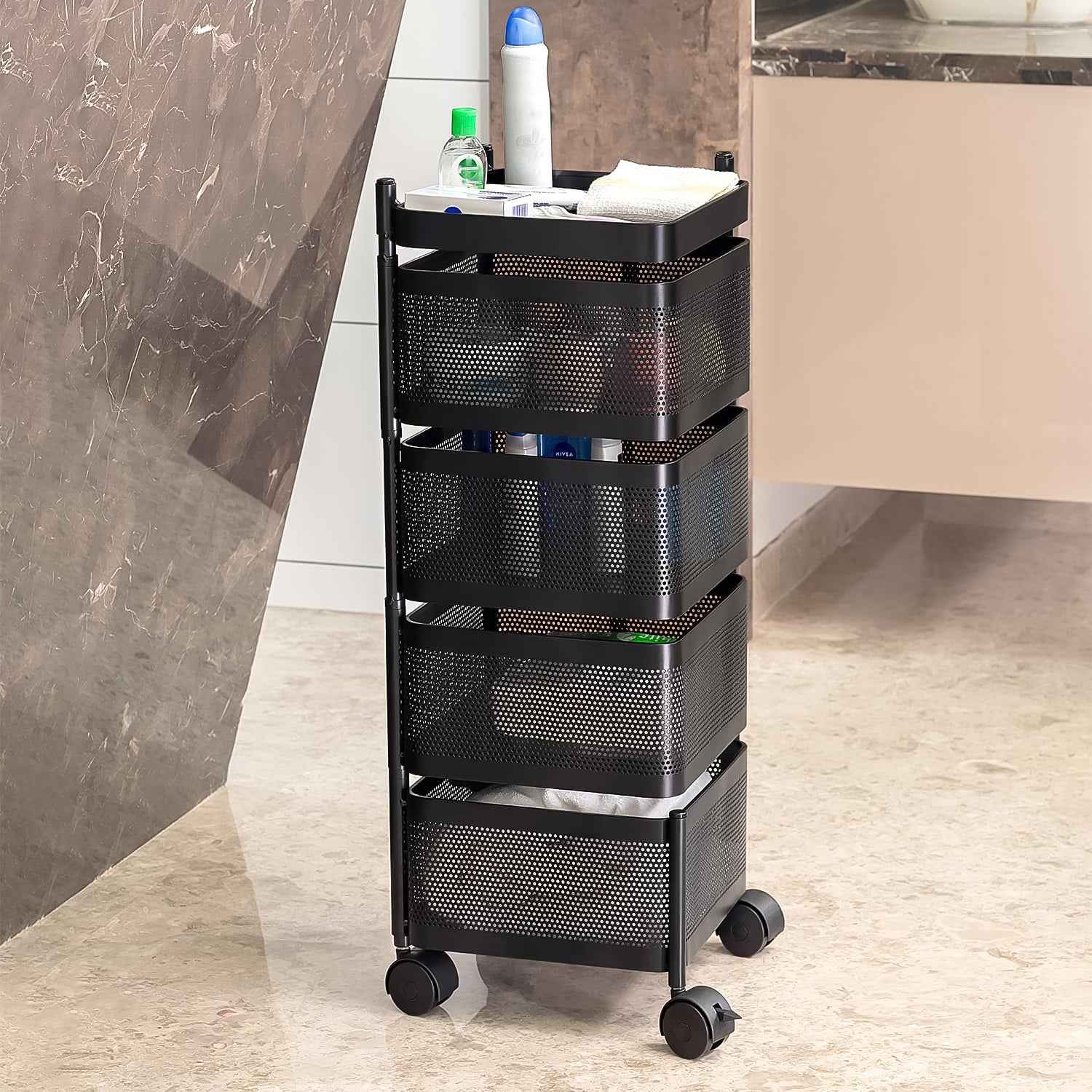 Metal Square High Quality Kitchen Trolley With Wheels (4 Layer 1 Pc)